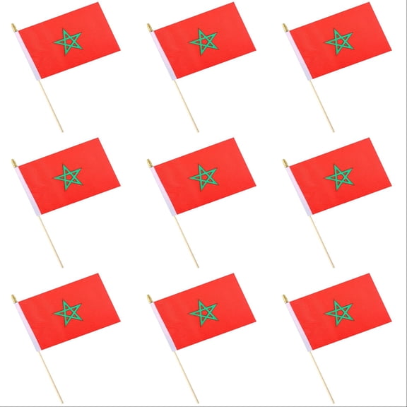 VMWMSSR Morocco Stick Flag 10 Pack Mini Hand Held National Flags Fade Resistant Small Hand Waving Flags For Festival Home Office Event Cheering Decor(Red-10PCS)