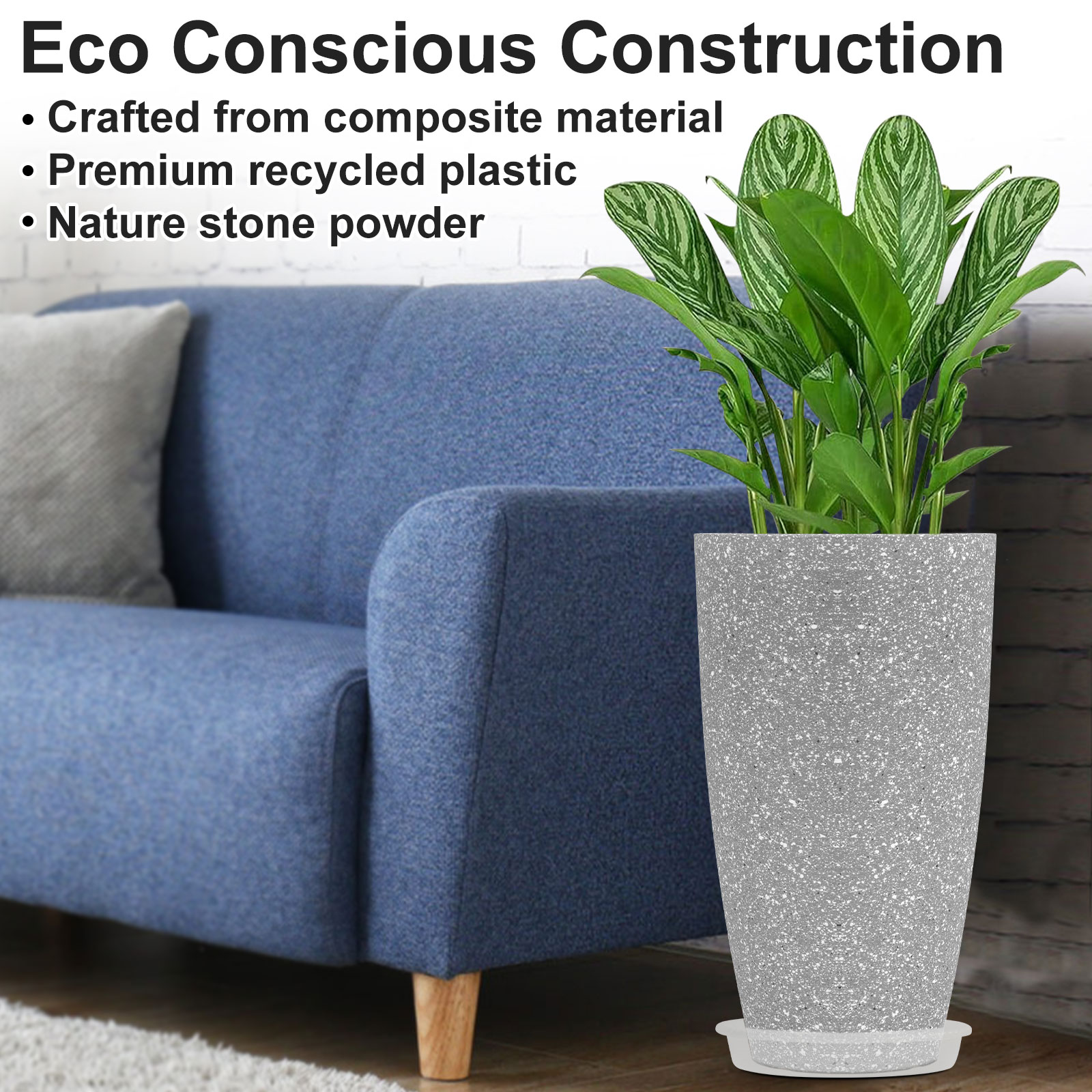 Gamexcel 21 inch Tall Planter Resin Vase, Set of 2 for Porch Large Pot with Drainage Hole for Indoor Outdoor Home Garden Front Door