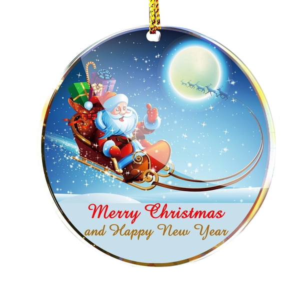 Decoraciones Del Árbol de Navidad Ornamento Colgante de Feliz Navidad con Papá Noel, Colgante Decorativo de Acrílico de 2024 para el Árbol Invierno Regalo de Año Nuevo en la Caja de Regalos