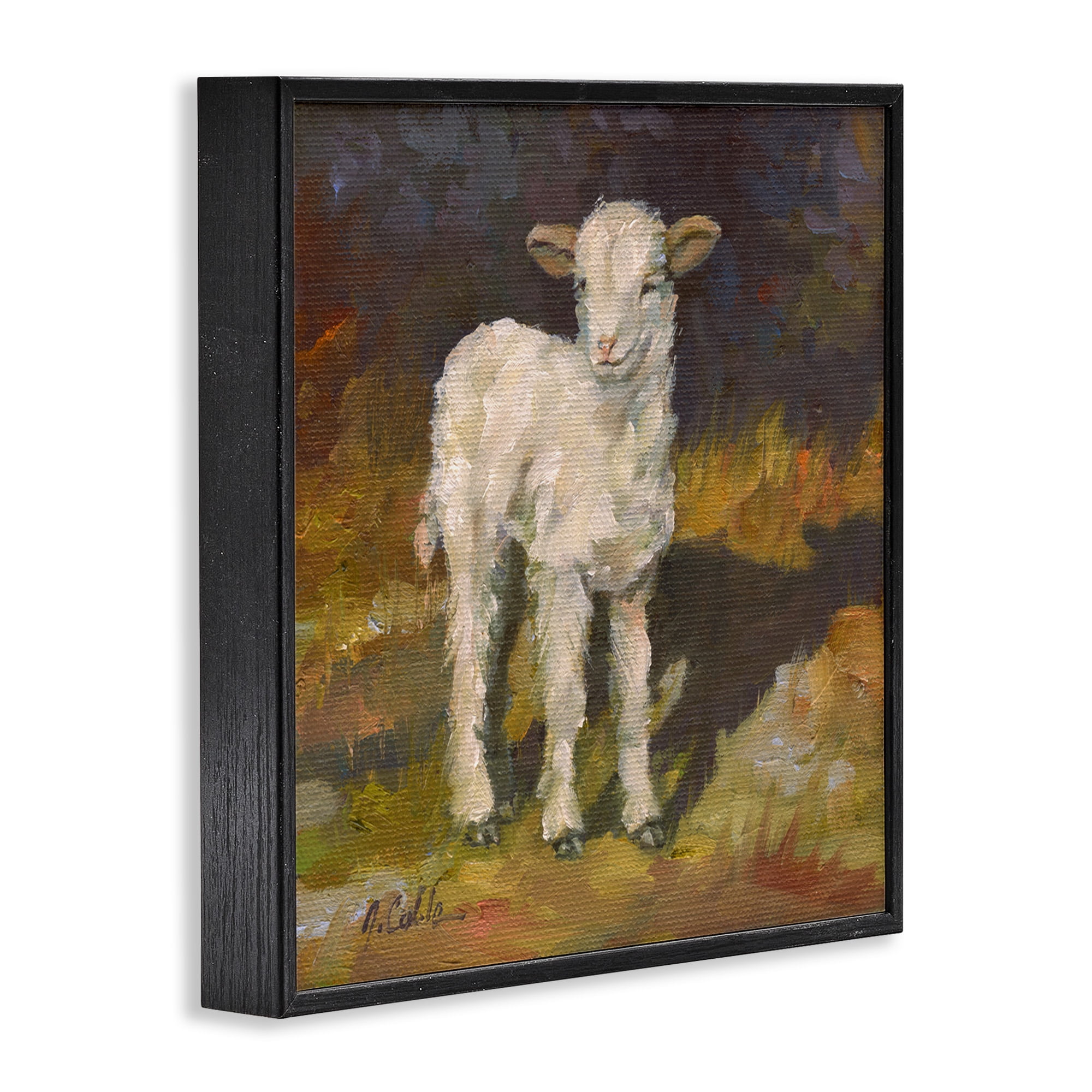 Stupell Industries Soft Baby Lamb Painting Animals & Insects Painting Black Framed Art Print Wall Art, 17 x 17