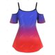 thumbnail image 2 of Talla grande Bandera americana Imprimir Ombre Color Hombro frío Camiseta Rosegal Camisetas tallas grandes, 2 of 5
