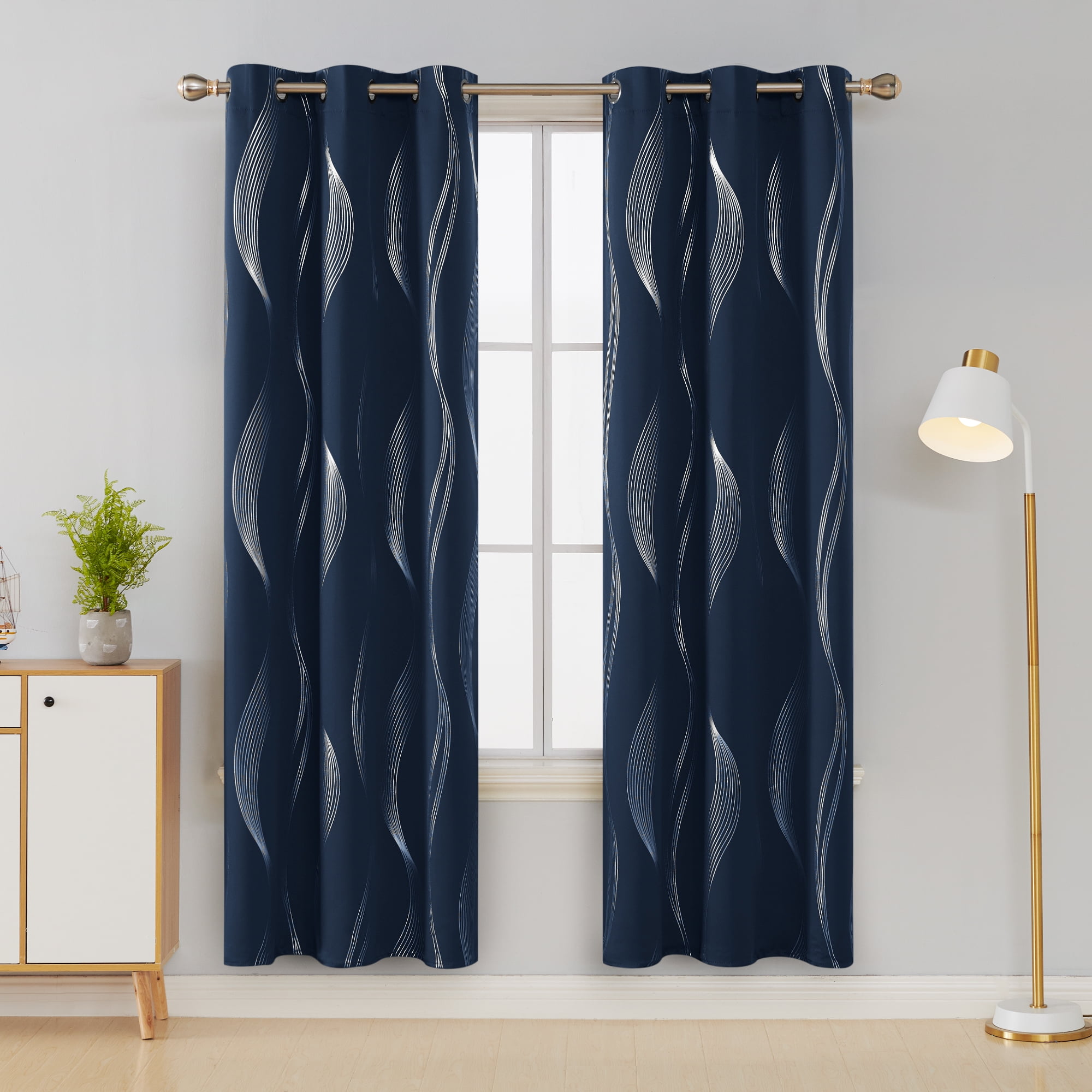 Deconovo 42Wx84L Blackout Curtains, 2 Panels, Navy Blue, Thermal Insulated Room Darkening Drapes