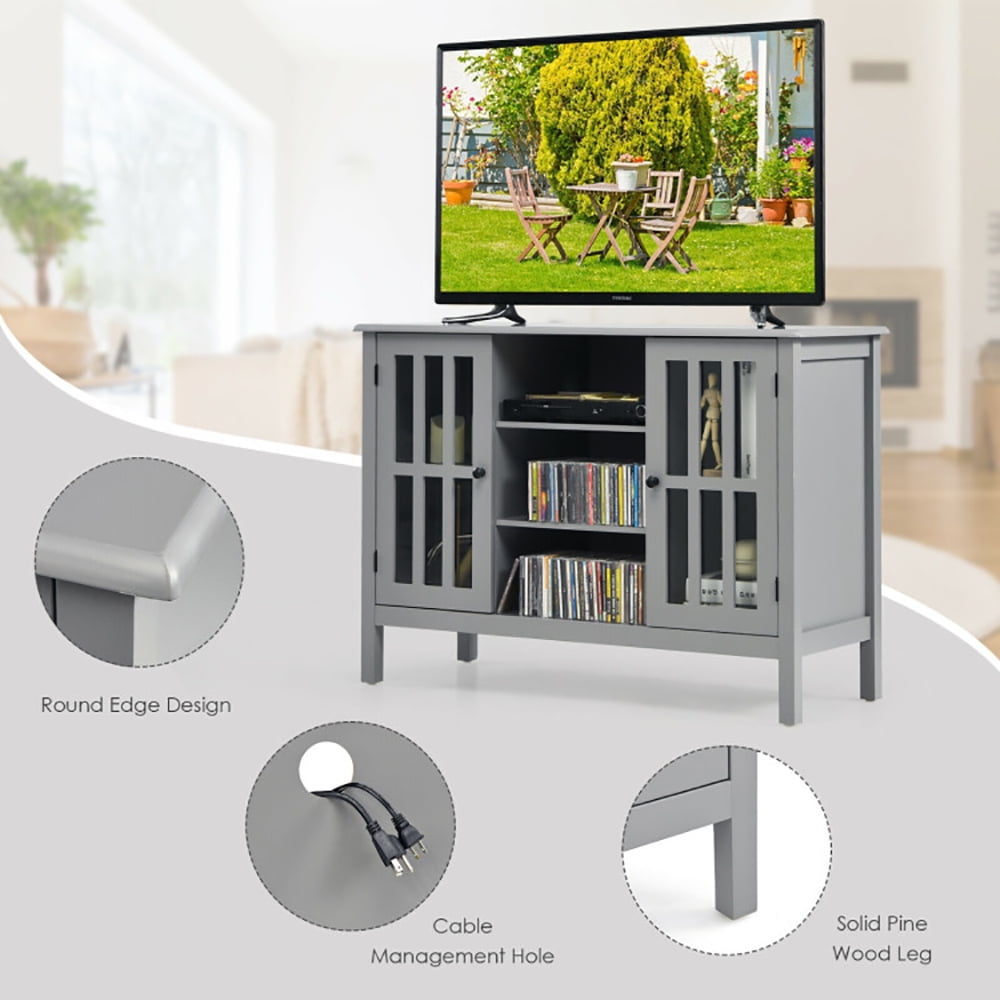 Finihen TV Stand, TV Cabinet, Wooden TV Stand Console Cabinet for 50 Inch TV, Media Entertainment Center with Storage, for Living Room, Bedroom, Gray