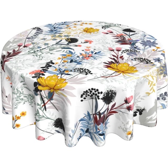 Spring Round Tablecloth 60 inch Watercolor Abstract Floral Leaf Print Rustic Flower Decorative Table Cloth with Dust-Proof Wrinkle Resistant Decor for Home Kitchen Dining Room Outdoor Patio