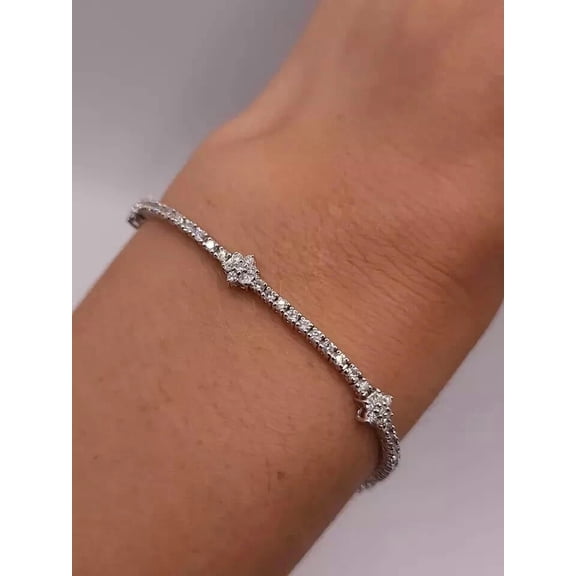 6Ct Tennis Bracelet Lab-Created Round Cut 14K White Gold Plated Simulated Diamond 7" Inch