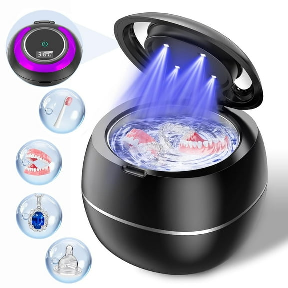 Prociv Ultrasonic Cleaner for Dentures, 30W Professional Retainer Cleaner Machine for Aligner, Retainer,Toothbrush Head, Jewelry, Diamonds, Home or Travel Use Black
