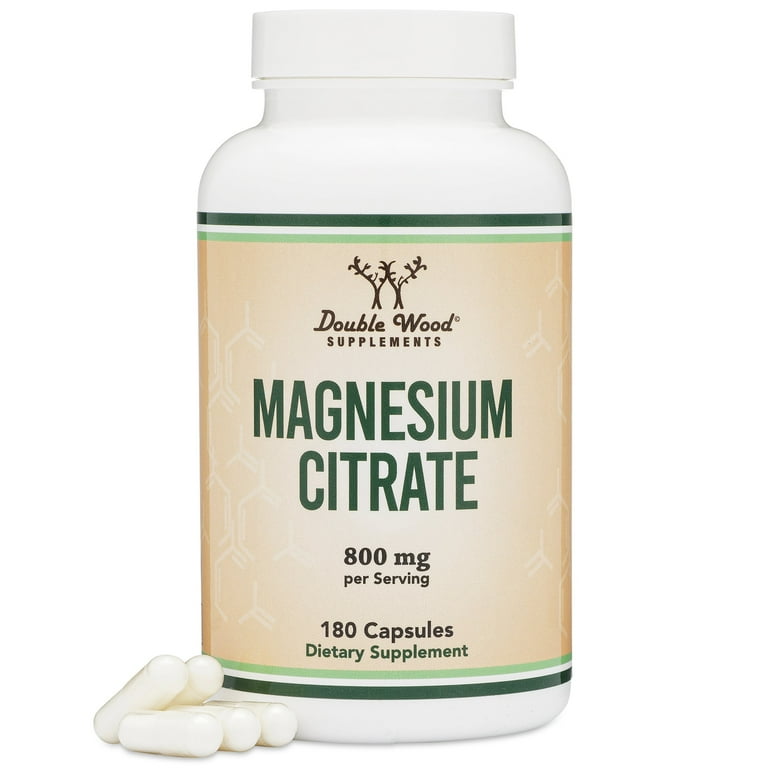 Cápsulas de citrato de magnesio en polvo de 400 mg – [180 unidades]  Suplementos puros sin OMG – Fabricado en los Estados Unidos