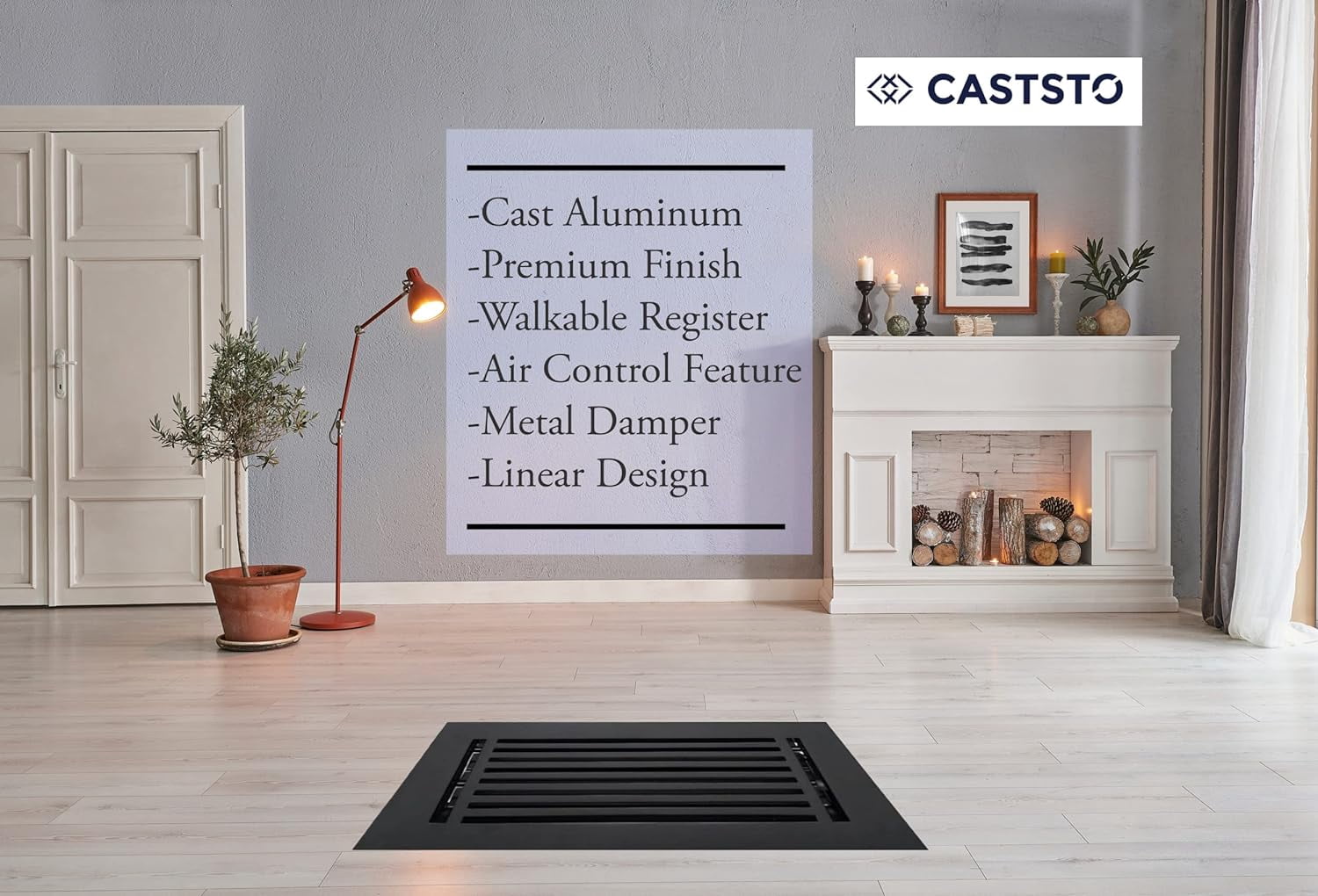 Caststo Express Floor Register, 4"x10" Duct, 6"x12" Overall, Black, Aluminum