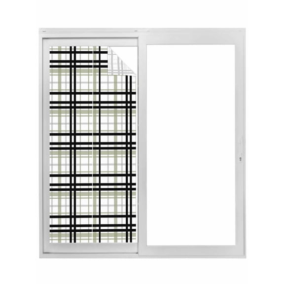 Sage Green Black Plaid Window Privacy Film, Farmhouse Green Black Checkered Static Cling UV Sun Blocking Tint Film Heat Control Windows Films for Bedroom Bathroom, Window Stickers 17.7"x39.3"