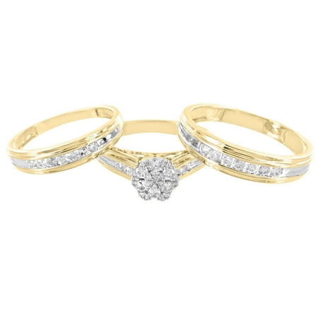 10k trio engagement ct bridal diamond him ring yellow gold