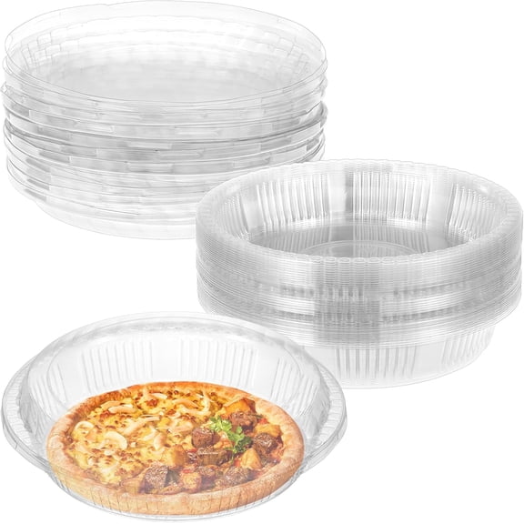 30 PCS Plastic Disposable Pie Containers 9.5” Clear Flan Container with Lid Round Pie Keepers Dessert Food Storage Box for Pizza Salad Doughnut Fruit Takeout Packaging & Baking Meal Prep
