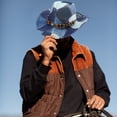 thumbnail image 6 of Jiibva Western Cowboy Hat for Women Men, Tie Dye Patchwork Denim Hat Wide Brim Bucket Hat Vintage Jazz Hat for Stylish Party Accessory, 6 of 7