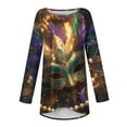 thumbnail image 4 of Mardi Gras Shirts for Women Glitter Feathers Print Crew Neck Tunic Tops Mask Print Long Sleeve Purple T Shirts Earthy Yellow L, 4 of 5