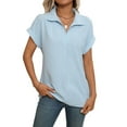 thumbnail image 2 of Blouse Women'S Short Sleeve Summer Tops Elegant Business Tunic Shirt Casual Blouses with Lapel Collar Light Blue M, 2 of 9