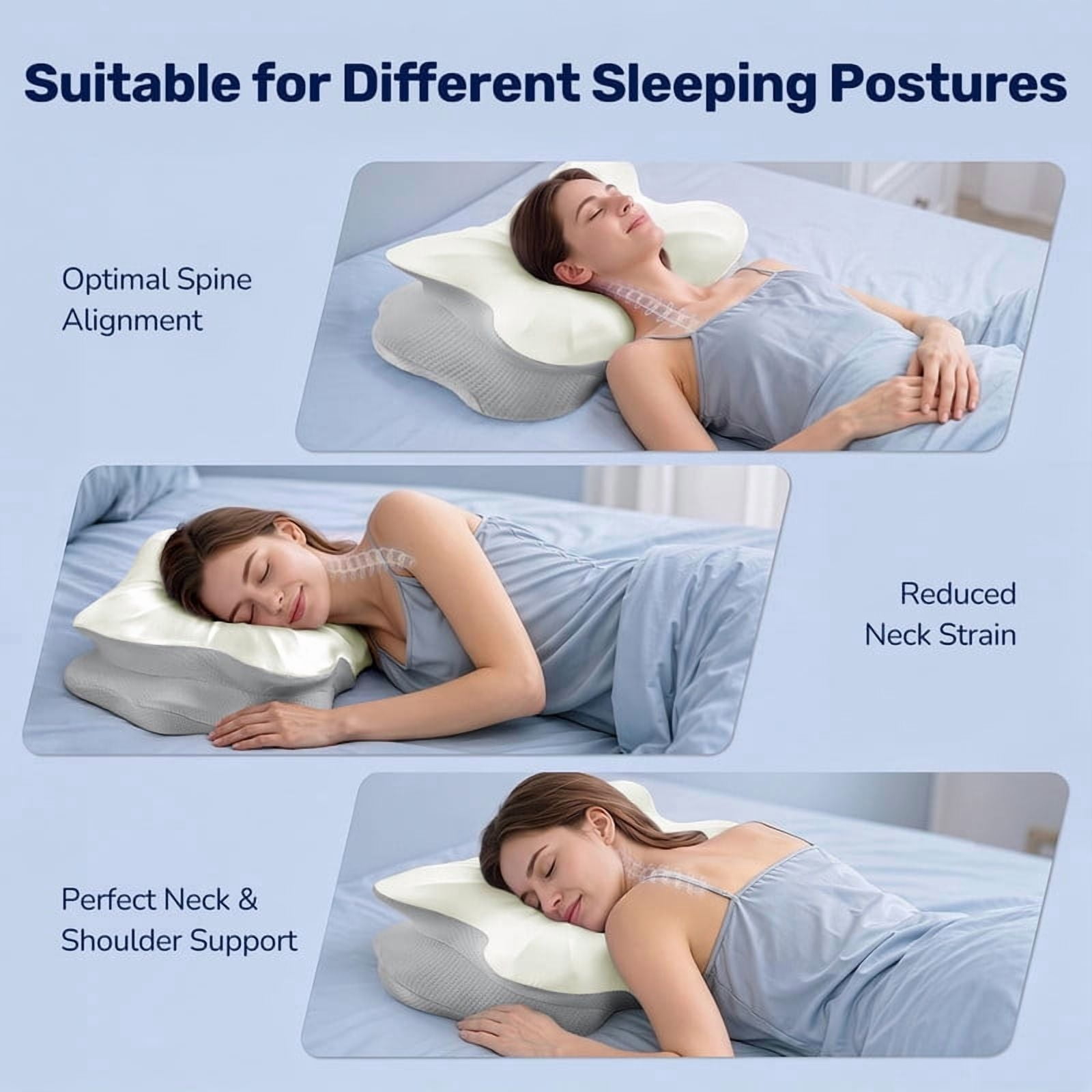 Kelno Ergonomic Contour Memory Foam Pillow Cervical Support with Dual Height Arm Grooves Breathable Washable Cover for Side, Light Gray