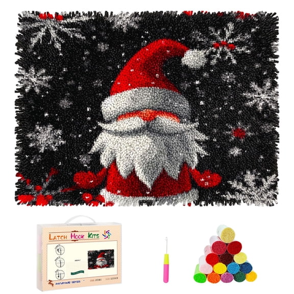 DIY Latch Hook Rug Kits Christmas Snowflakes Little Santa Clause Stamped Non-slip Mat Crocheting Yarn Hook and Latch Emboridery Tapestry for Home Floor Decor and Pet Warm Cushion 52x38cm(3)