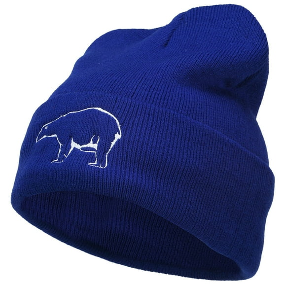 Polar Bear Outline Embroidered Long Beanie - Royal OSFM