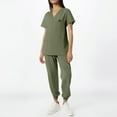 thumbnail image 5 of HAJWOH Womens Scrubs Sets Stretchy Nurse Uniform Short Sleeve V Neck Scrub Top & Jogger Pant Solid Color Scrub Suit with Multi Pocket Light Green M, 5 of 6
