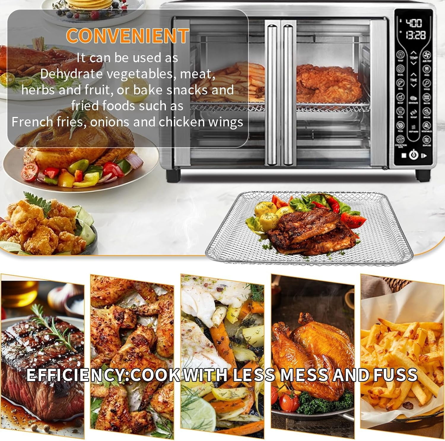 Air Fryer Basket Replacement for Gourmia GTF7655 GTF7460 GTF7465 GTF7520- Toaster Oven Accessory Parts for 24L Capacity 1700W French Door Digital Air Fryer Oven with 17 Cooking Presets