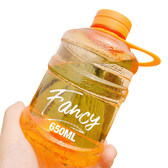 Mini Small Pure Bucket Cup Plastic Water Cup Fancy [Transparent Orange] 650ml Single Cup + Cup Brush + Lanyard