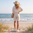 thumbnail image 5 of Evdexr Bermuda Shorts for Women Striped Linen Shorts Summer Knee Length Drawstring Vacation Shorts 2026 Baggy High Waisted Elastic Short Pants L, 5 of 6