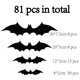 thumbnail image 5 of Decoraciones de Halloween - Suministros de decoración para interiores y exteriores para fiestas de Halloween, 81 piezas de pegatinas de pared de murciélagos aterradoras decorativas 3D de PVC reutilizables JM, 5 of 5
