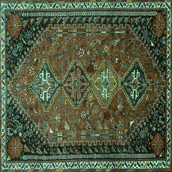 Ahgly Company Indoor Square Persian Turquoise Blue Traditional Area Rugs, 5' Square