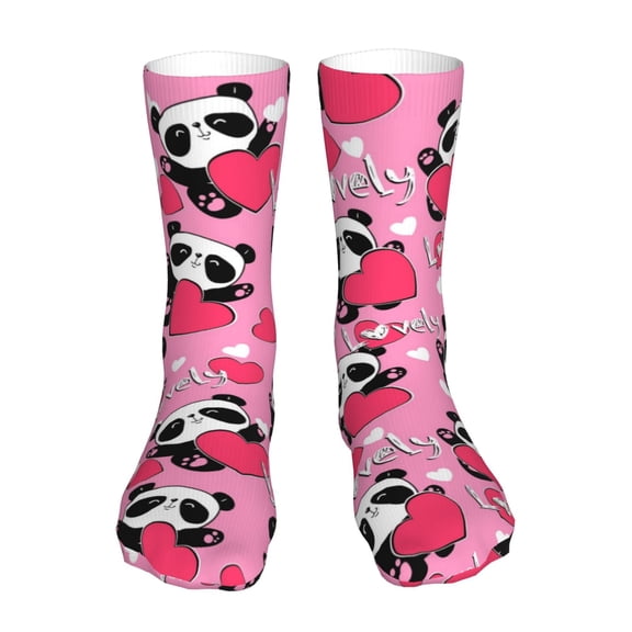 Uemuo Panda Heart Valentine for 16in Socks, Cotton Socks Sports Socks Knee High Socks Comfortable Socks For Men, Women