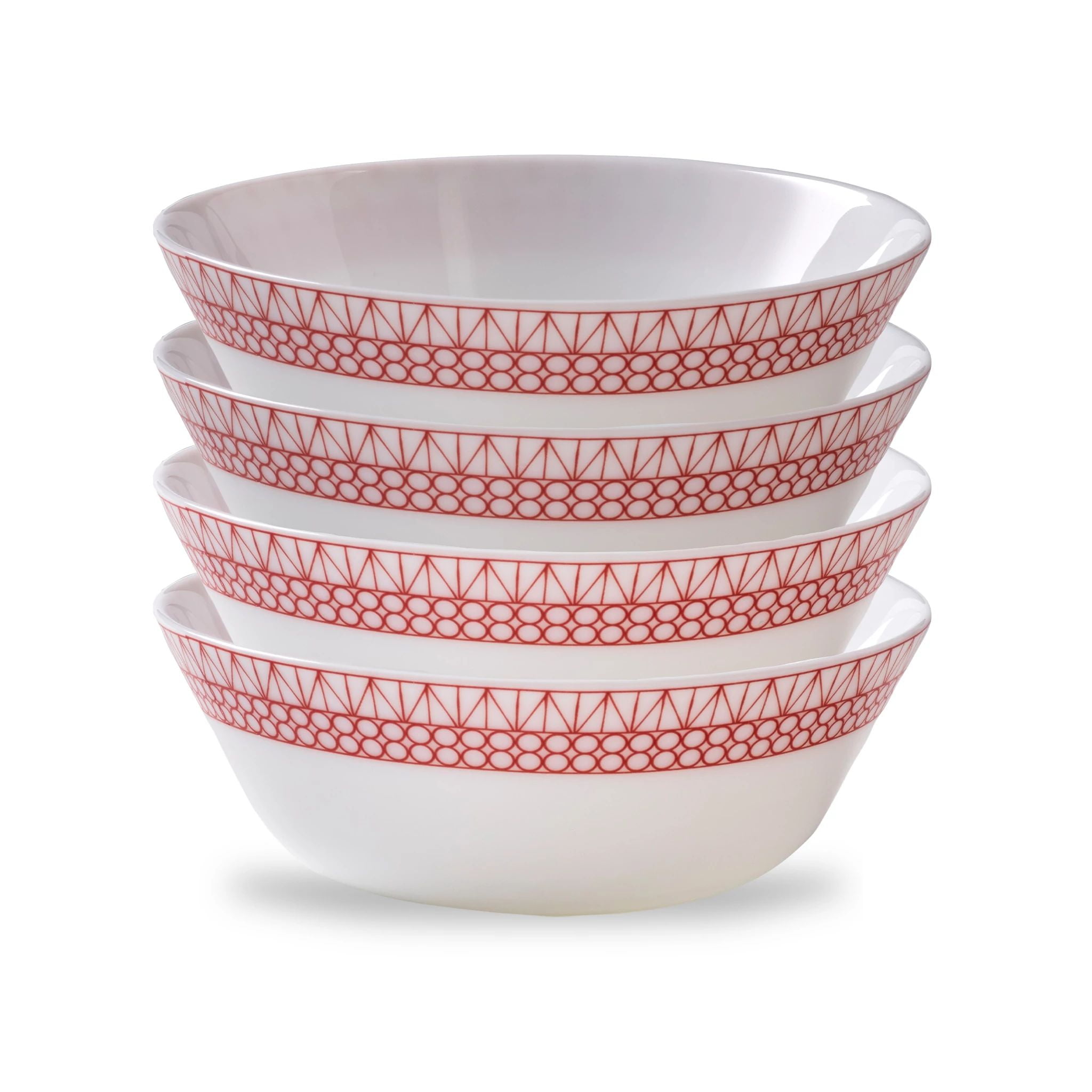 Corelle Graphic Stitch 4Piece Set of 18 oz Soup/Cereal Bowls, Service for 4, Red and White