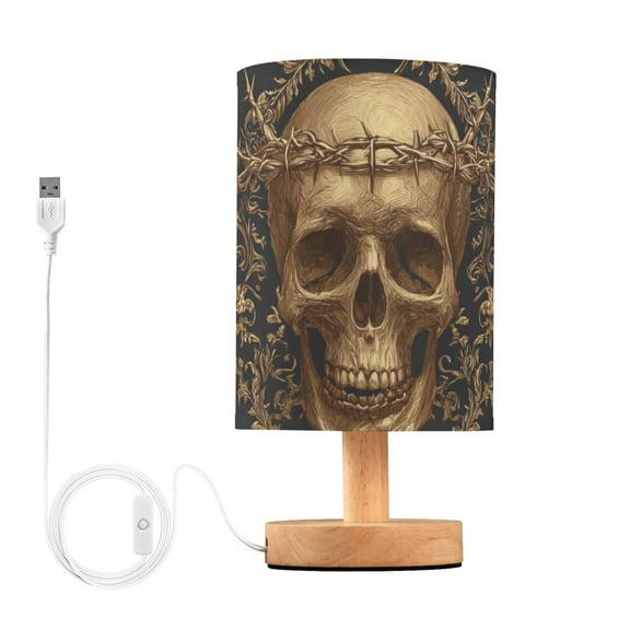 Skulls with Gold Chains Table Lamp with USB Port LED Warm Light Lamp Night Light Home Decor