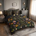 thumbnail image 2 of meiyoeat Boho Floral 7-Piece Twin Bedding For Girls,Whimsical Wildflower Bedding Comforter Set,Multicolor Black,Black Reversible, 2 of 7