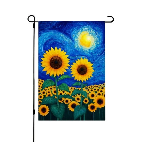 AMHNF Linen Garden Flag with Sunflowers and Starry Night Design for Spring Summer Home Outdoor Garden Yard Door Decor 12x18 inch