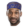 thumbnail image 2 of Blue African Kufi Hat with Gold Embroidery, 2 of 2