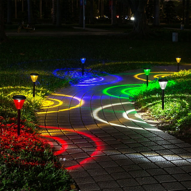 Luces LED para caminos de jardín al aire libre | Blanco cálido y RGB 16PCS alimentado por energía solar | ABS resistente a la intemperie | Encendido/apagado automático | Decoración de patio de