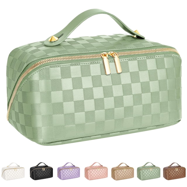 Bolsa de maquillaje de viaje ALEXTINA de cuero vegano verde impermeable