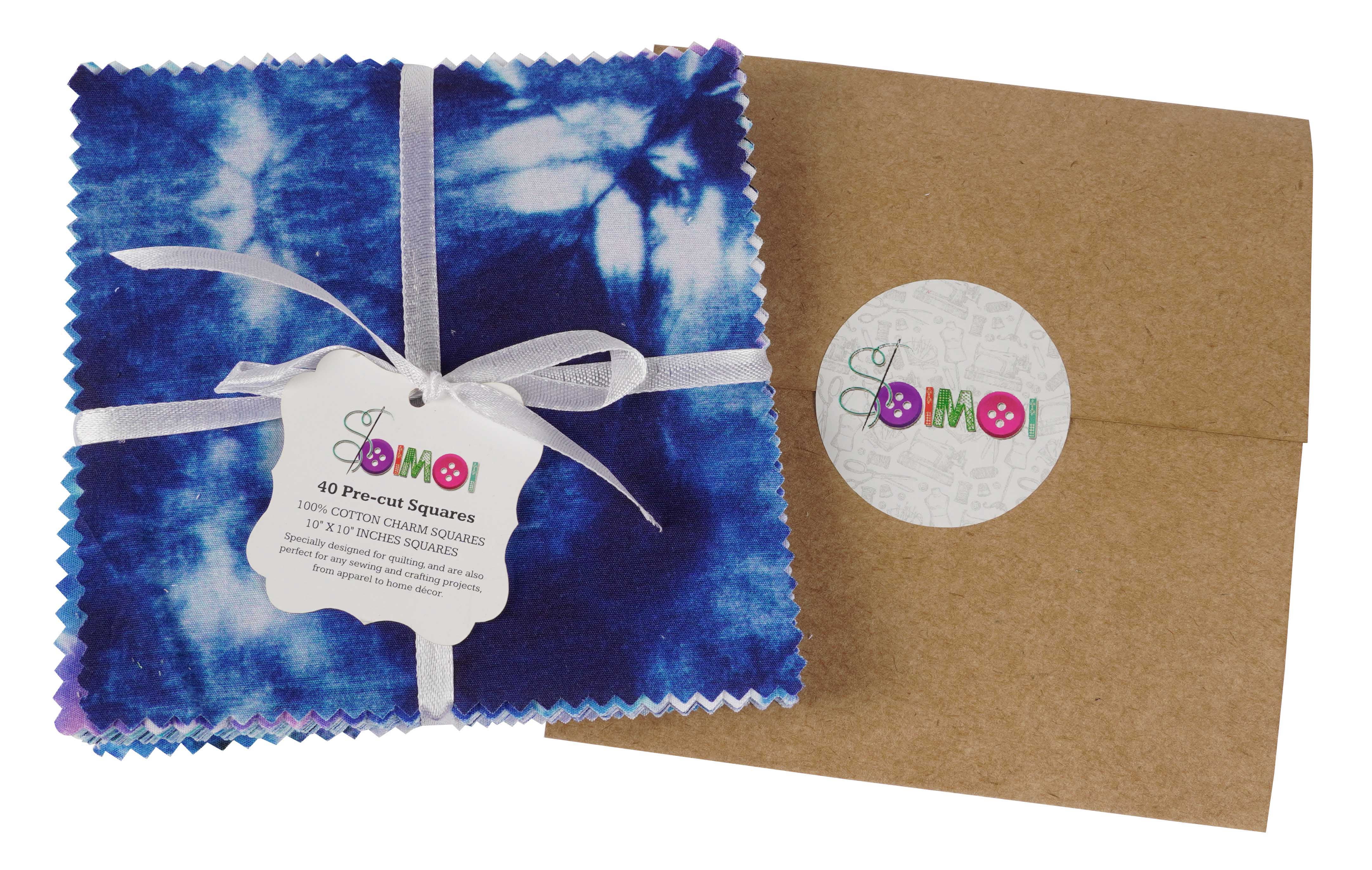 Soimoi Precut 10-inch Chihuahua & Dot Prints Cotton Fabric Bundle Quilting Squares Charm Pack DIY Patchwork Sewing Craft- Blue