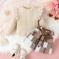 thumbnail image 2 of Toddler Girl Fall Winter Clothes Ruffle Long Sleeve Ribbed T-Shirt Knit Tops and Plaid Button Skirts Set Outfits 6M -4Y, 2 of 9