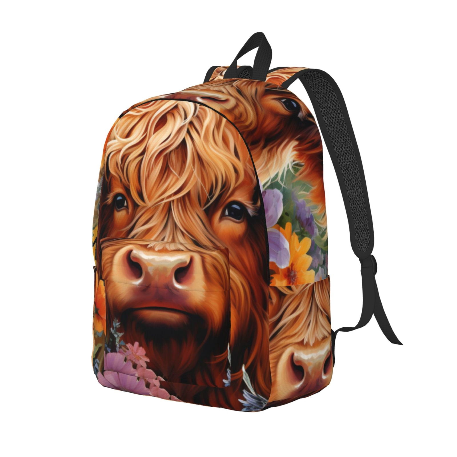 Kuqiui Countryside Colorful Floral Cow Print Canvas Travel Laptop Backpack for Men Women,Business Work Rucksack College School Computer Bag Fits 15.6 Inch Notebook