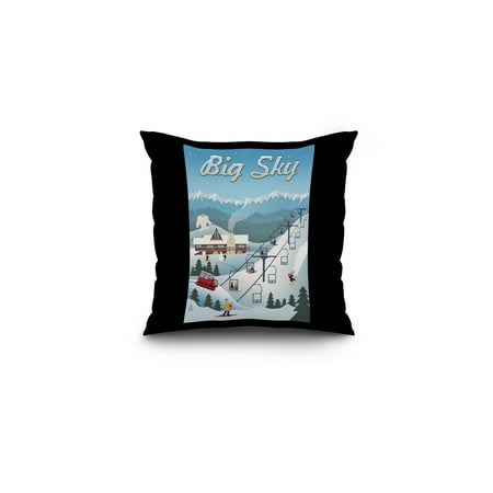 Big Sky, Montana - Retro Ski Resort - Lantern Press Artwork (16x16 Spun Polyester Pillow, Black (Best Small Ski Resorts)