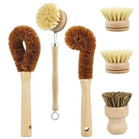 

Etase Plant Based Cleaning Brush Set 6 Piece for Vegetable and Kitchen Dish Cleaning Zero Waste & Biodegradable Kitchen Brushes