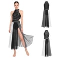 thumbnail image 3 of Aislor Women Lyrical Dance Rhinestone Sleeveless Contemporary Dancewear Mesh Split Long Dress Black L, 3 of 7