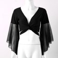 thumbnail image 7 of ZALDITA Women's 3/4 Tulle Flared Sleeve Wrap Tie Top Blouse Belly Dance Bolero Shrugs Cardigan Black One Size, 7 of 7