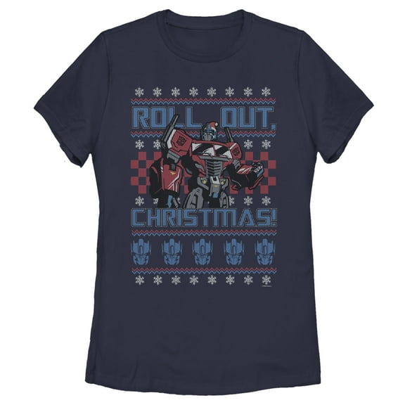 Women's Transformers Optimus Prime Roll Out Ugly Xmas  Graphic Tee Navy Blue Medium
