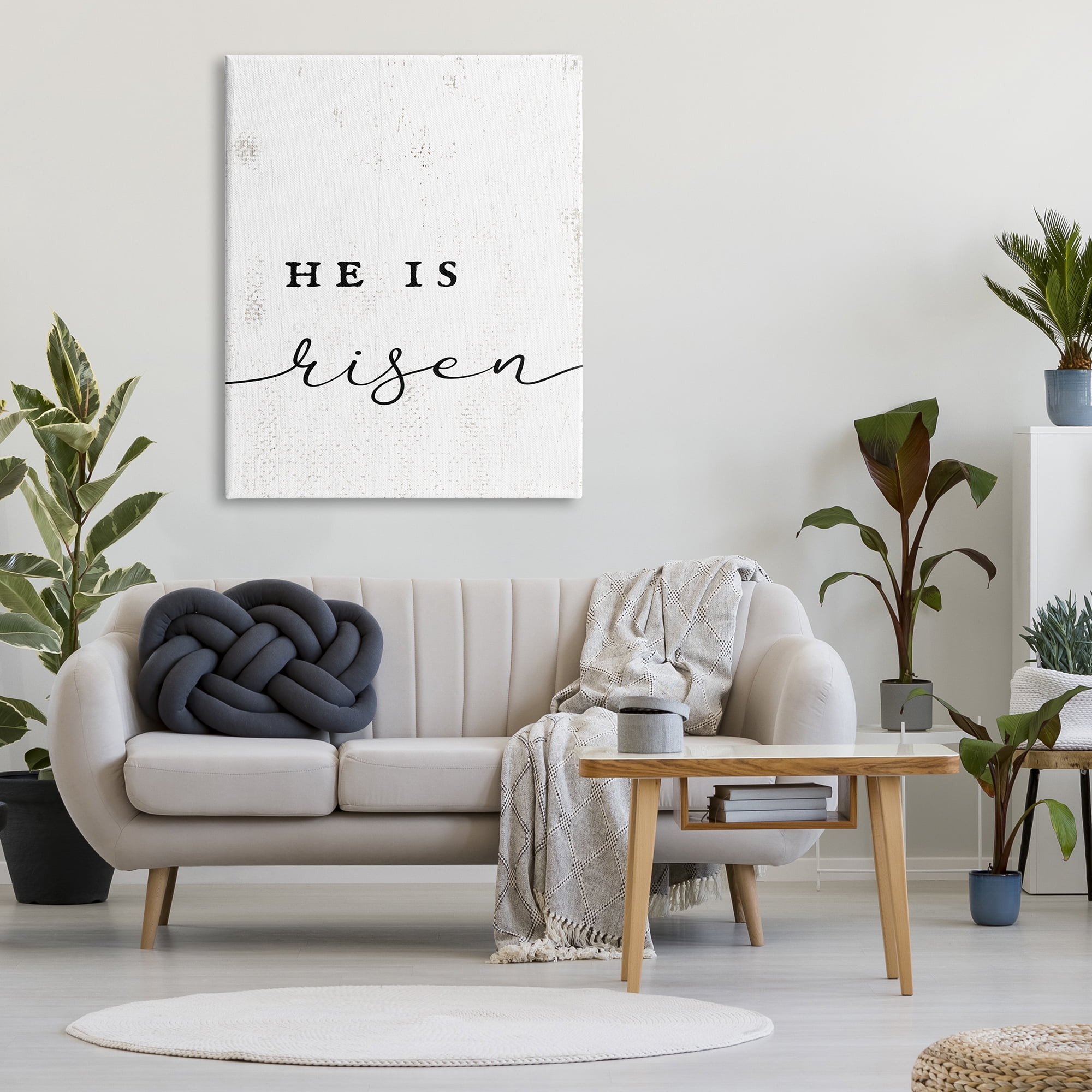 Stupell Industries He Is Risen Phrase Rustic Pattern Minimal Text, 36 x 48, Design by Daphne Polselli