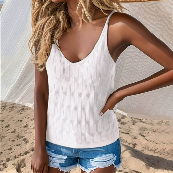 tarylea Knitted Tank Tops for Women Sleeveless Spaghetti Strap Deep V Neck Tops Casual Summer Comfy Blouse Tops