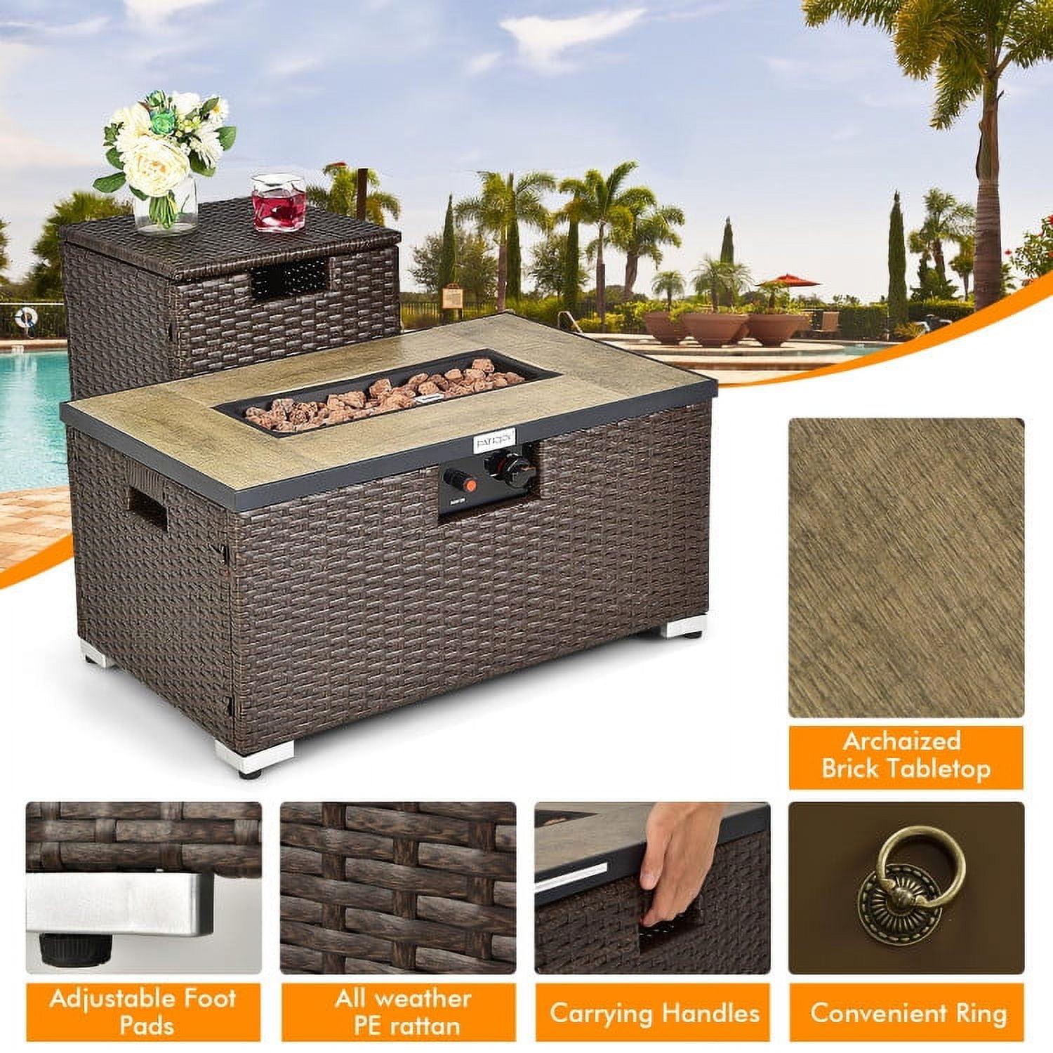 Aimee Lii 6 Pieces Outdoor Wicker Furniture Set with 32" Propane Fire Pit Table, Patio Conversation Sets, Turquoise Aimee Lii 6 Pieces Outdoor Wicker Furniture Set with 32" Propane Fire Pit Table, Patio Conversation Sets, Turquoise