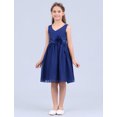 thumbnail image 5 of Manyakai Kids Sleeveless Flower Girl Dress V-Neck Ruched Chiffon Wedding Party Formal Ball Gown Navy Blue 4, 5 of 7