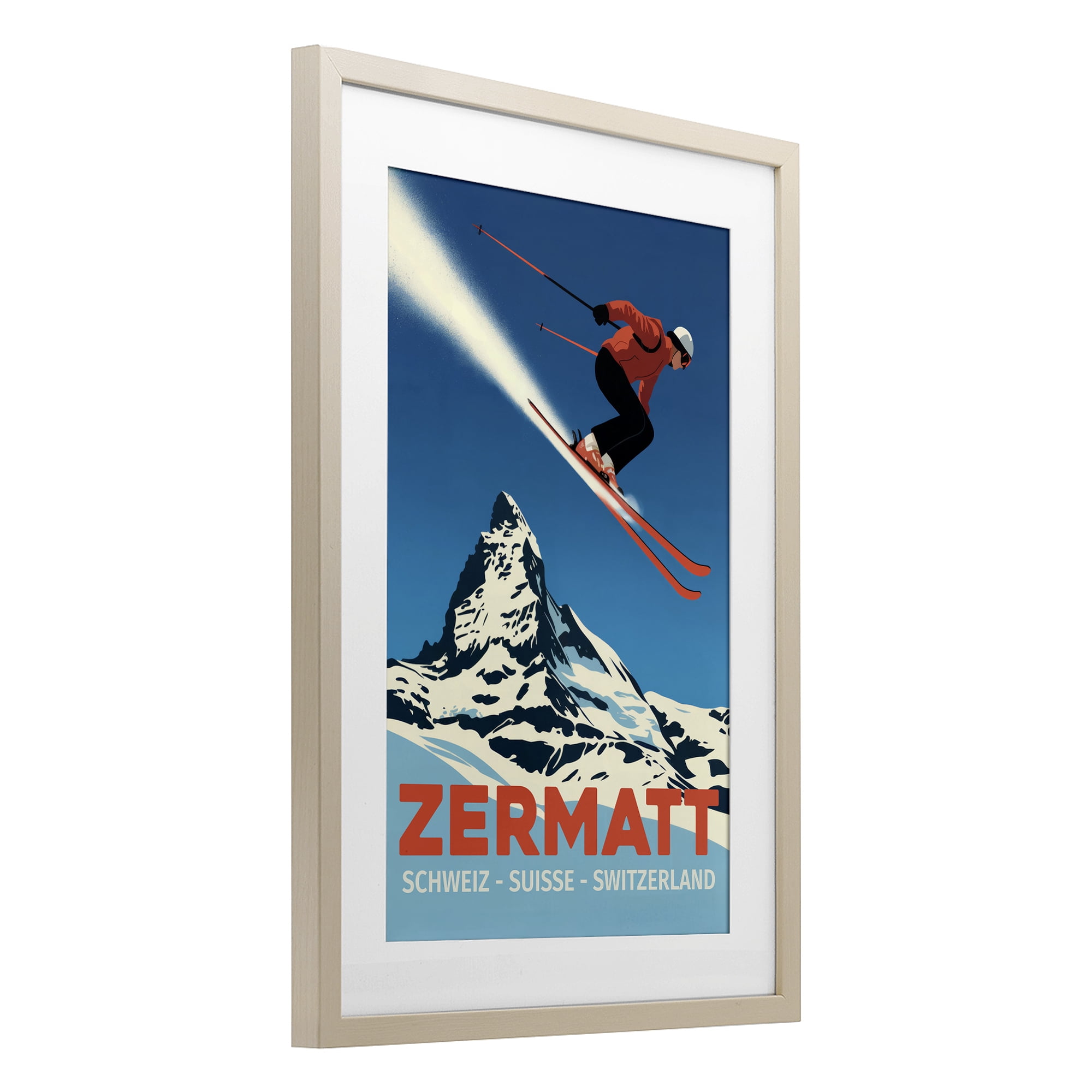 Stupell Industries Zermatt Ski Poster Birch Framed Print Under Glass, design by Andreas Magnusson