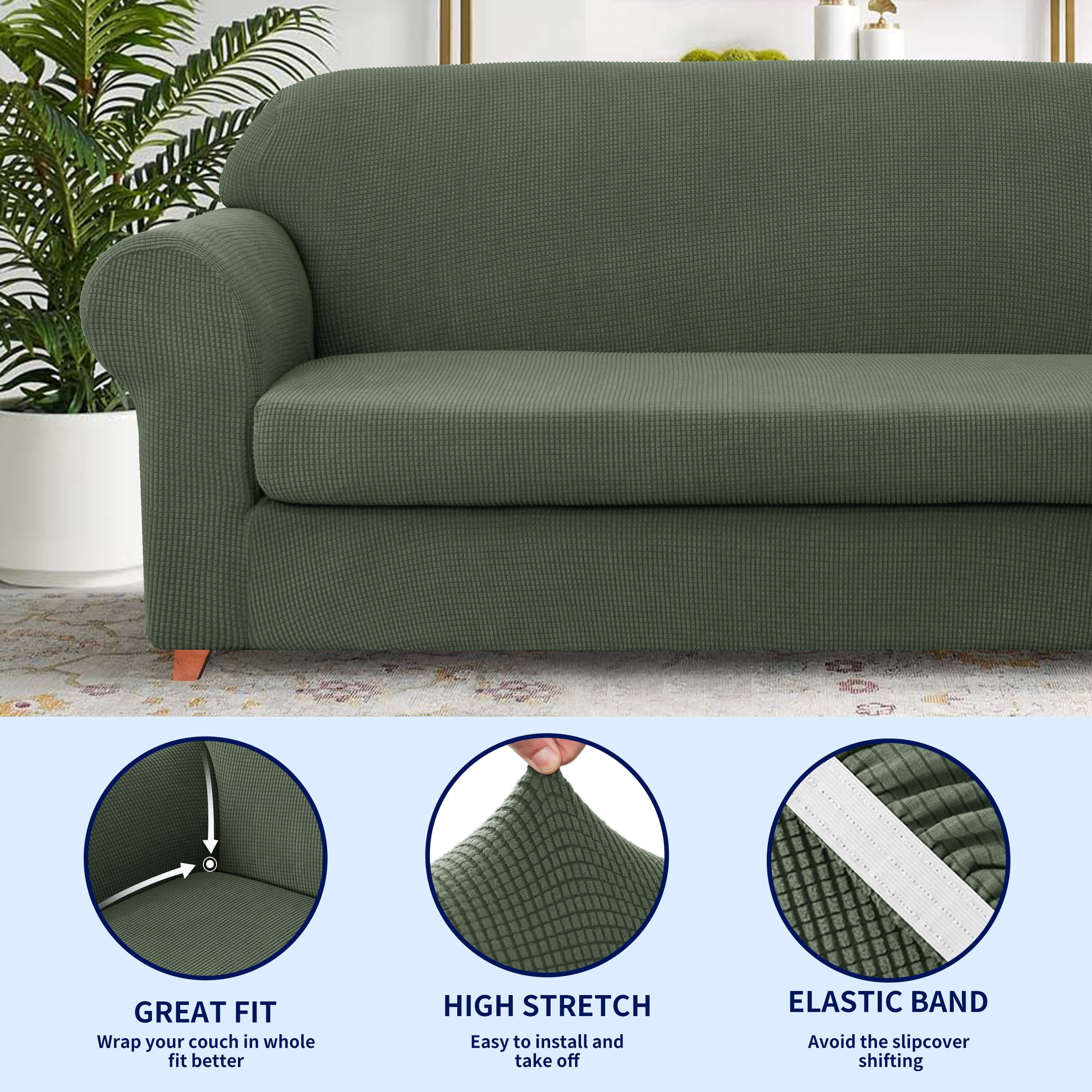 Subrtex Sofa Cover 1 Piece Slipcover with extra Stretch Cushion Seat Cover, Sofa, Olive Drab