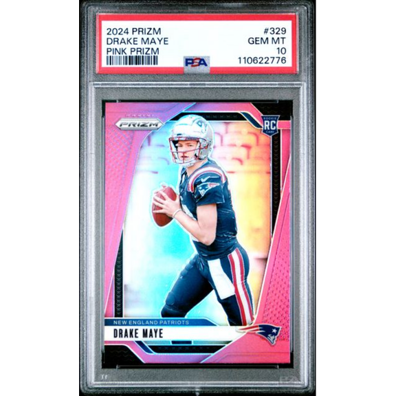 Graded 2024 Panini Prizm Drake Maye #329 Pink Prizm Rookie RC Football Card PSA 10 Gem Mint